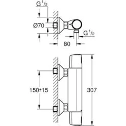 Grohe QuickFix Thermostat-Duschbatterie Precision Trend Chrom -Badarmaturen Verkauf 00313 4628 masszeichnung 3