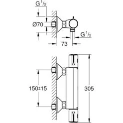 Grohe Thermostat-Brausebatterie Grohtherm 800 Chrom -Badarmaturen Verkauf 0 thermostat masszeichnung 1