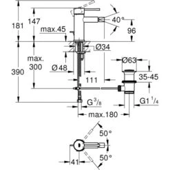 Grohe Essence Einhand-Bidet Batterie, 12,5mm (1/2") -Badarmaturen Verkauf 4005176307171 4520 3