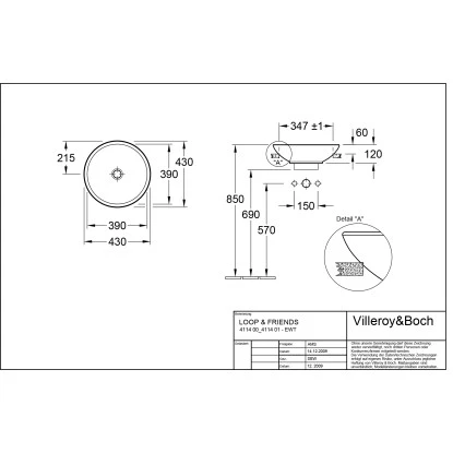 Villeroy & Boch Friends Halbeinbau-Waschbecken 43cm Pergamon M. ÜL CPlus 5 Villeroy & Boch Friends Halbeinbau-Waschbecken 43cm Pergamon M. ÜL CPlus – Bild 3