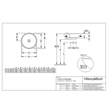 Villeroy & Boch Friends Halbeinbau-Waschbecken 43cm Pergamon M. ÜL CPlus 4 Villeroy & Boch Friends Halbeinbau-Waschbecken 43cm Pergamon M. ÜL CPlus – Bild 2