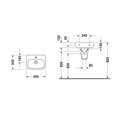 Duravit Handwaschbecken 45 Cm D-Code Weiß 7 Duravit Handwaschbecken 45 Cm D-Code Weiß -Badarmaturen Verkauf 415398 1709 skizze 2