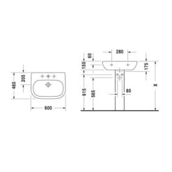 Duravit Waschbecken 60 Cm D-Code Weiß -Badarmaturen Verkauf 415400 1709 skizze 2
