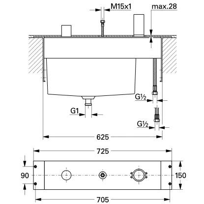 Grohe 3-Loch-Einhand-Wannenkombination Unterbau 4 Grohe 3-Loch-Einhand-Wannenkombination Unterbau – Bild 2