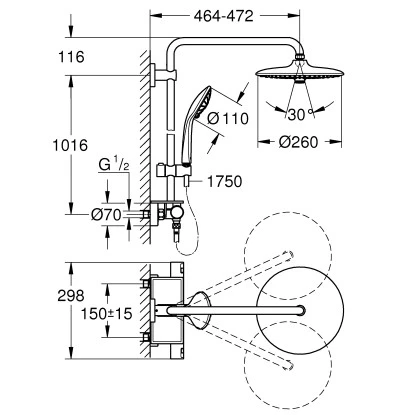 Grohe Duschsystem Vitalio Joy 260 Mit Thermostat Für Die Wandmontage 4 Grohe Duschsystem Vitalio Joy 260 Mit Thermostat Für Die Wandmontage – Bild 2