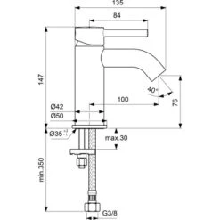 Ideal Standard Waschtischarmatur Ceraline Ohne Ablaufgarnitur Silk Black -Badarmaturen Verkauf 611324 3049 9