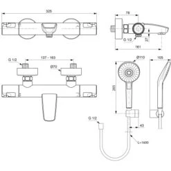 Ideal Standard Badethermostat Aufputz Ceratherm T50 Mit Handbrauseset Chrom -Badarmaturen Verkauf 611781 3049 4