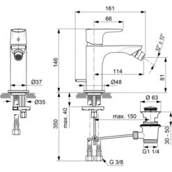 Ideal Standard Bidetarmatur Connect Air Chrom -Badarmaturen Verkauf 611814 3049 6