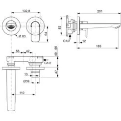 Ideal Standard Wand-Waschtischarmatur Connect Air Ausladung 18,5 Cm Chrom -Badarmaturen Verkauf 612179 3049 6