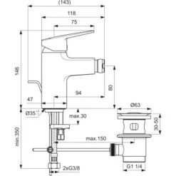 Ideal Standard Bidetarmatur Ceraplan Chrom -Badarmaturen Verkauf 887363 3049 4