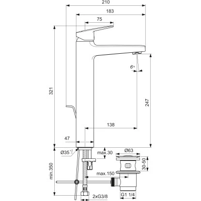 Ideal Standard Waschtischarmatur Ceraplan Chrom O. Ablaufgarnitur H250 Idealfix 6 Ideal Standard Waschtischarmatur Ceraplan Chrom O. Ablaufgarnitur H250 Idealfix – Bild 4