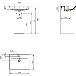 Ideal Standard Waschtisch Connect Air 60x46 Cm 1 Hahnloch Mit Überlauf Schwarz -Badarmaturen Verkauf 9802745 3049 8