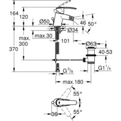 Grohe Einhand-Bidetarmatur Start -Badarmaturen Verkauf bidetbatterie mazeichnung
