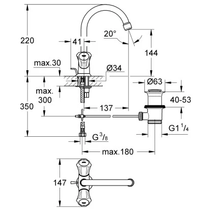 Grohe Zweigriff-Waschtischbatterie Costa Chrom 4 Grohe Zweigriff-Waschtischbatterie Costa Chrom – Bild 2